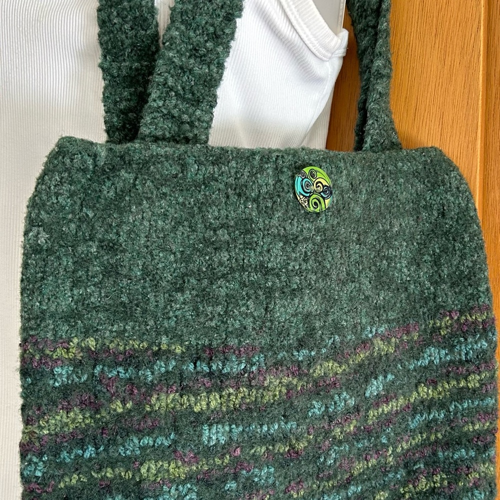 Forest Green Felted Tote with Textured Design